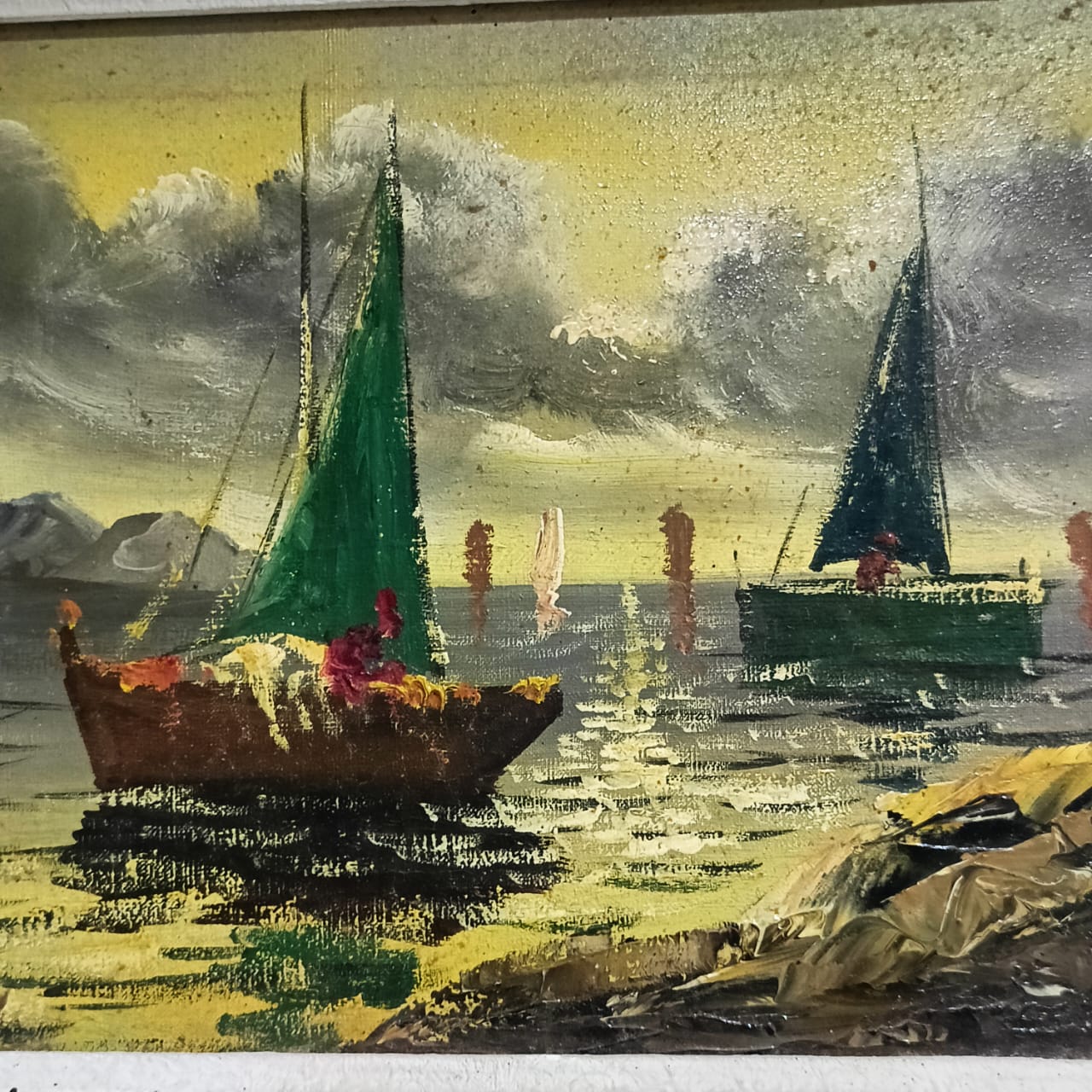 Ancien tableau vintage original sur toil signé