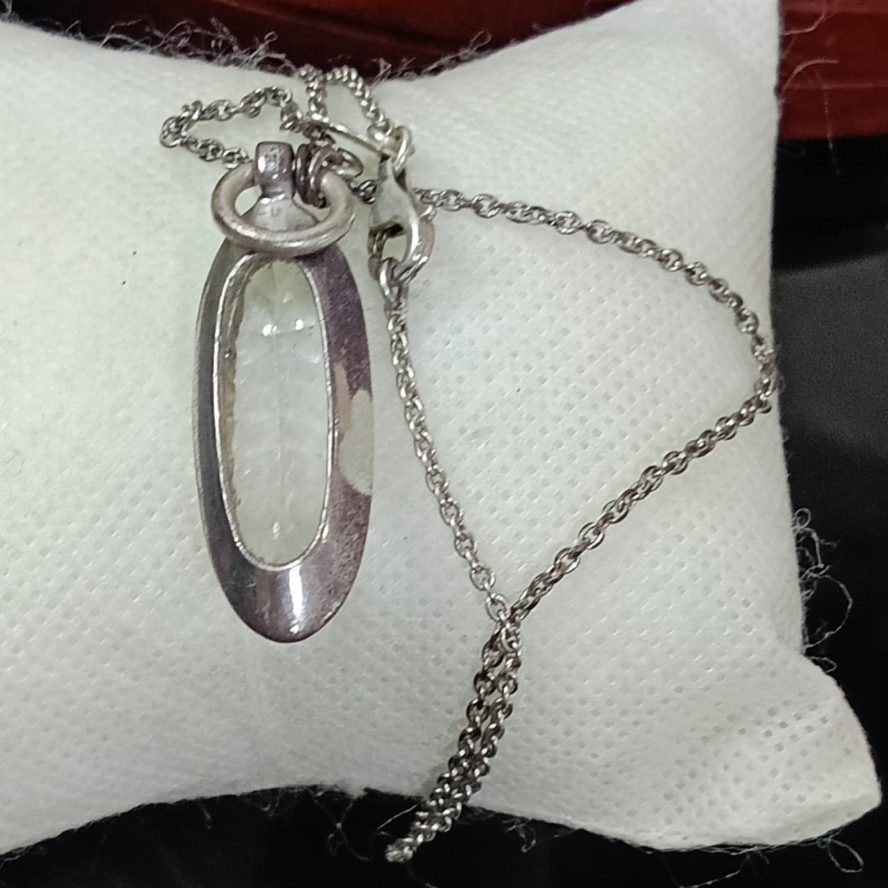 سلسلة فضة تحفة فرنسية بحجر سفير طبيعي