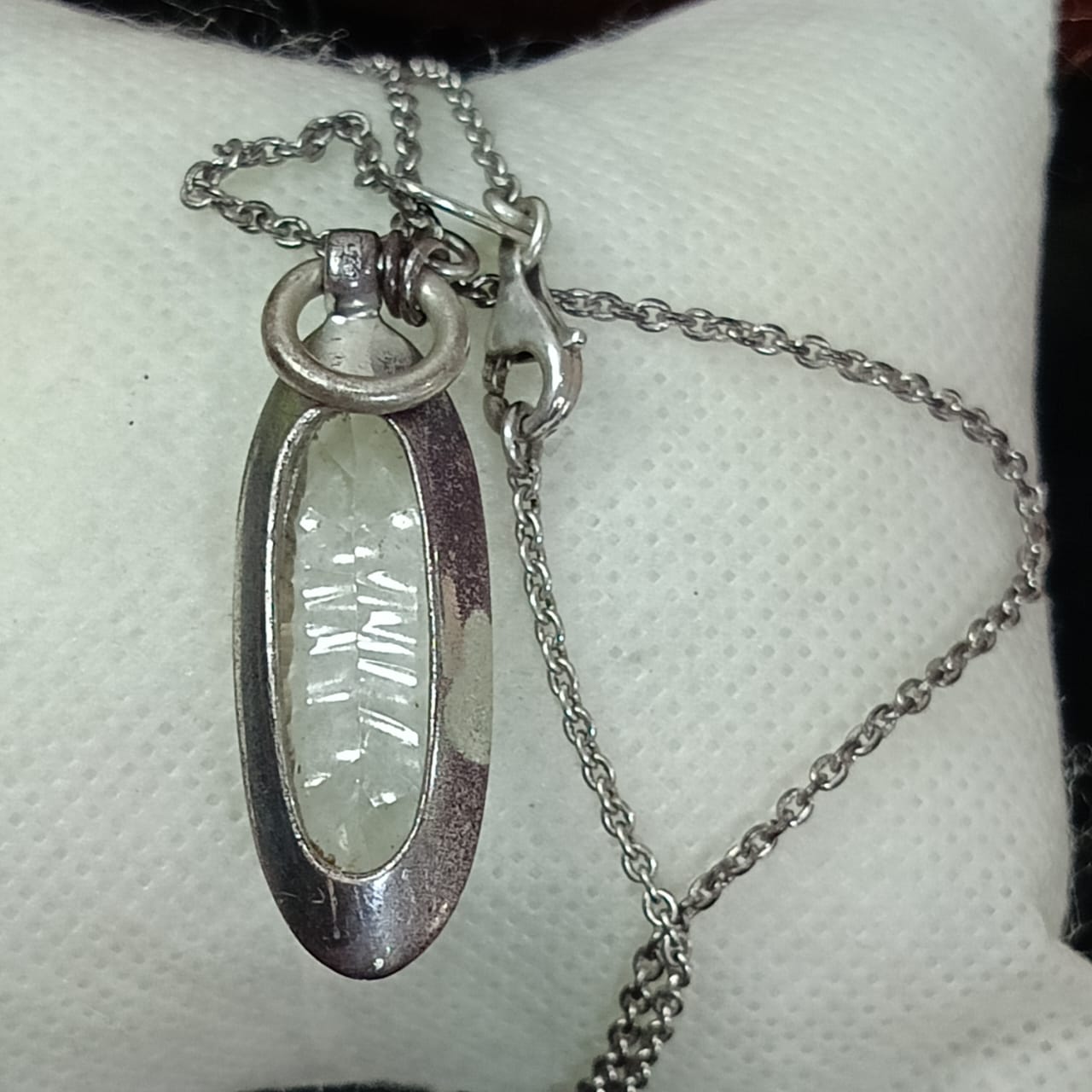 سلسلة فضة تحفة فرنسية بحجر سفير طبيعي