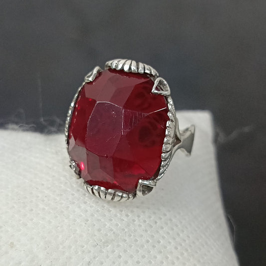 خاتم فضة تحفة بحجر عقيق أحمر شفاف