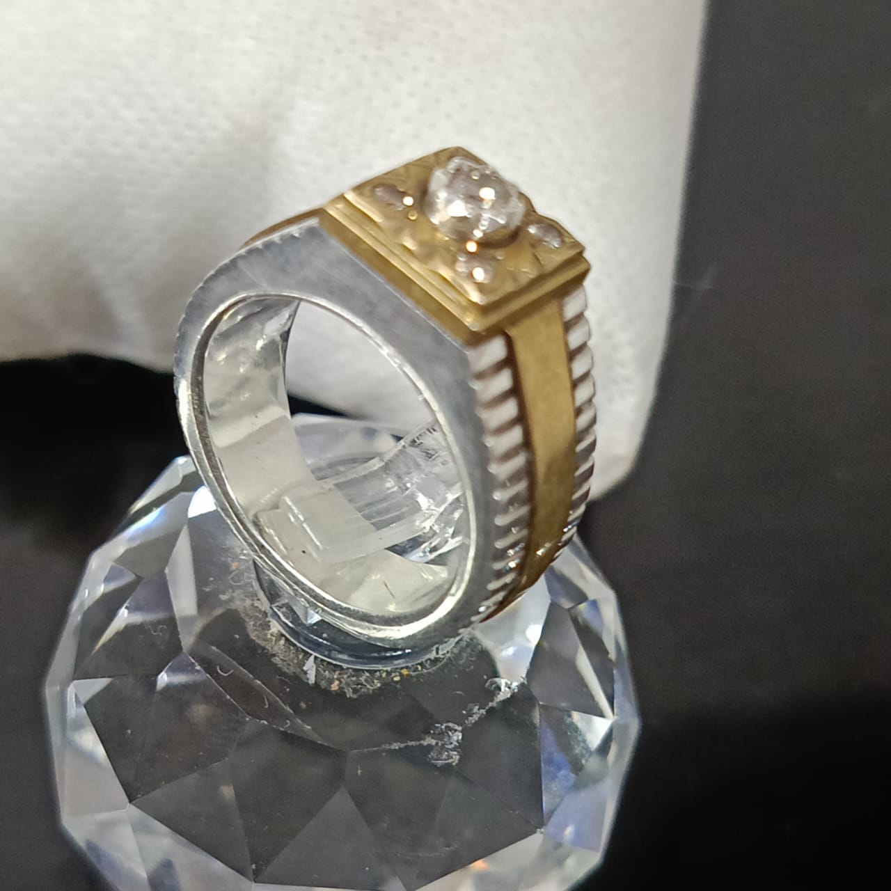 خاتم رجالي نادر تحفة فصة بحجر ماس طبيعي