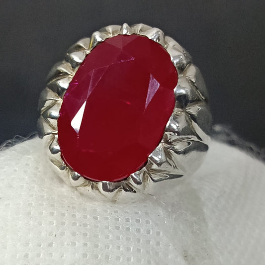 خاتم فضة تحفة بحجر ياقوت