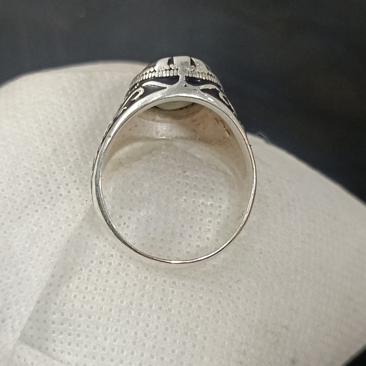 خاتم فضة بحجر طاوس طبيعي