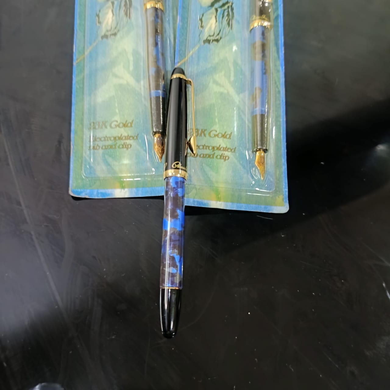 03 stylo plume plaqué or 23k neuf