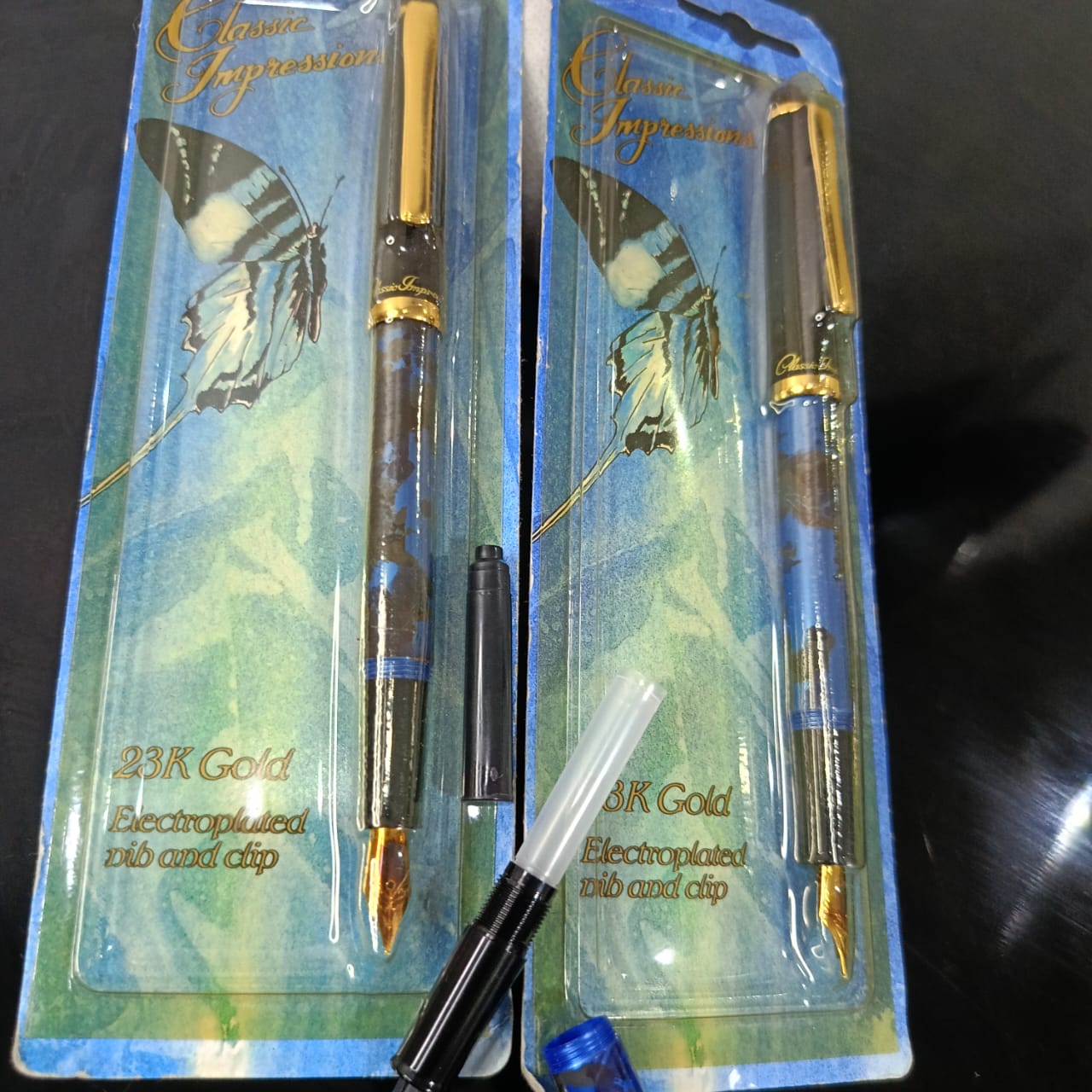 03 stylo plume plaqué or 23k neuf