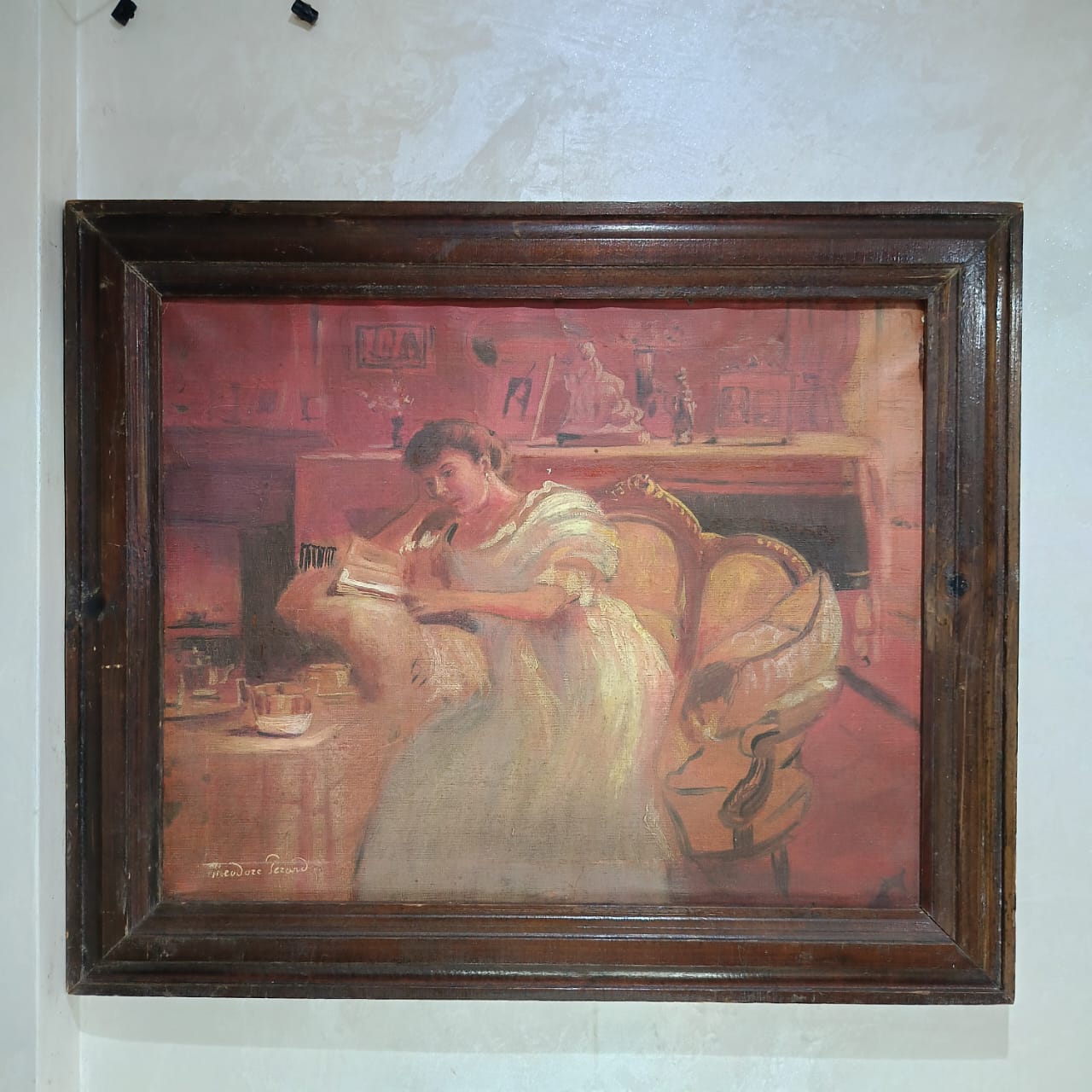 Ancien tableau vintage original huile sur toile signée par Théodore Girard