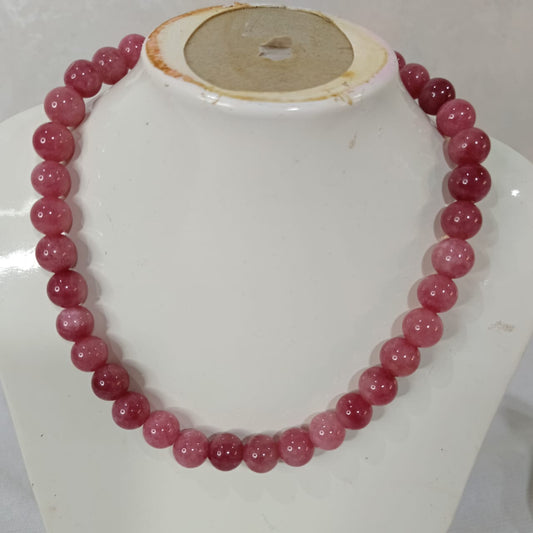 عقد تحفة بحجر  عقيق وردي طبيعي