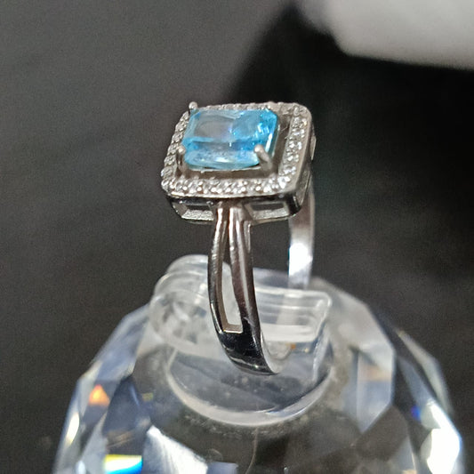خاتم فضة نسائي مرصع بالأحجار كريمة حجر توباز أزرق طبيعي