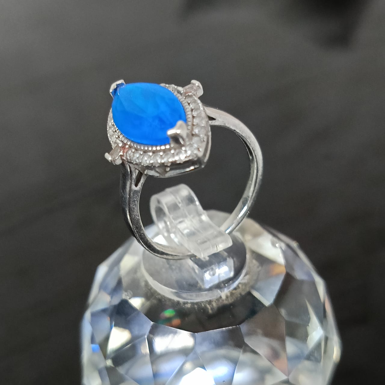 خاتم فضة نسائي مرصع بالأحجار كريمة حجر توباز أزرق