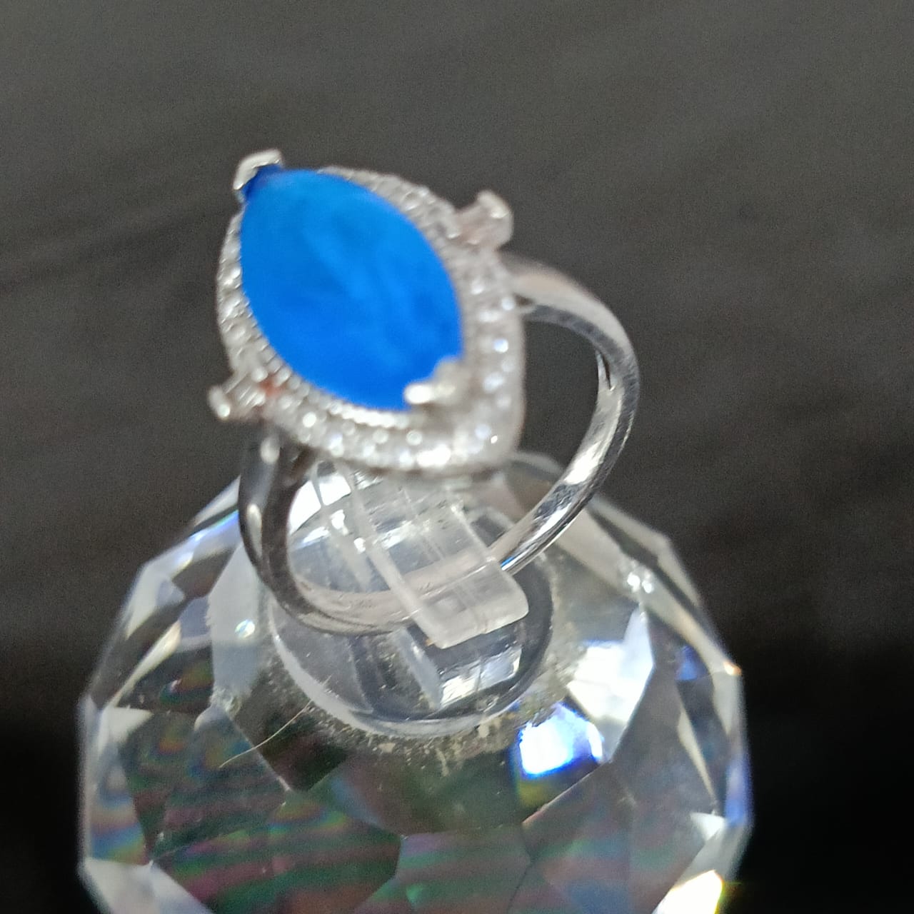 خاتم فضة نسائي مرصع بالأحجار كريمة حجر توباز أزرق