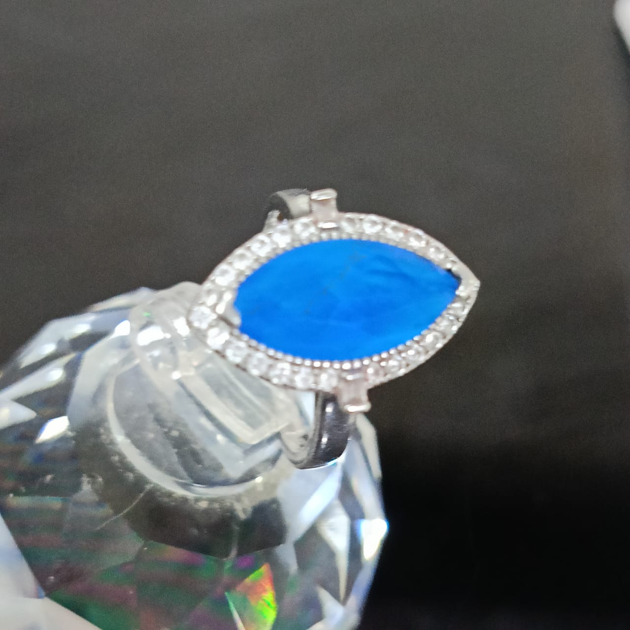 خاتم فضة نسائي مرصع بالأحجار كريمة حجر توباز أزرق