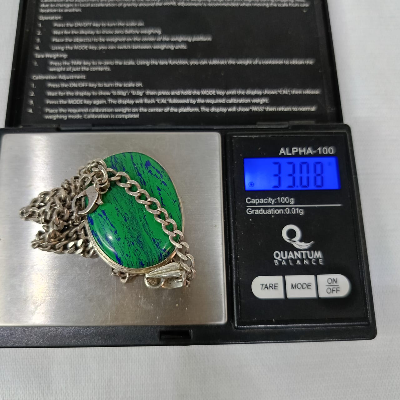 سلسلة فضة 925 بحجر فيروز طبيعي