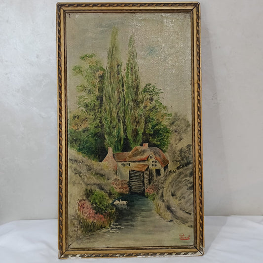 Ancien tableau vintage original sur toile signée