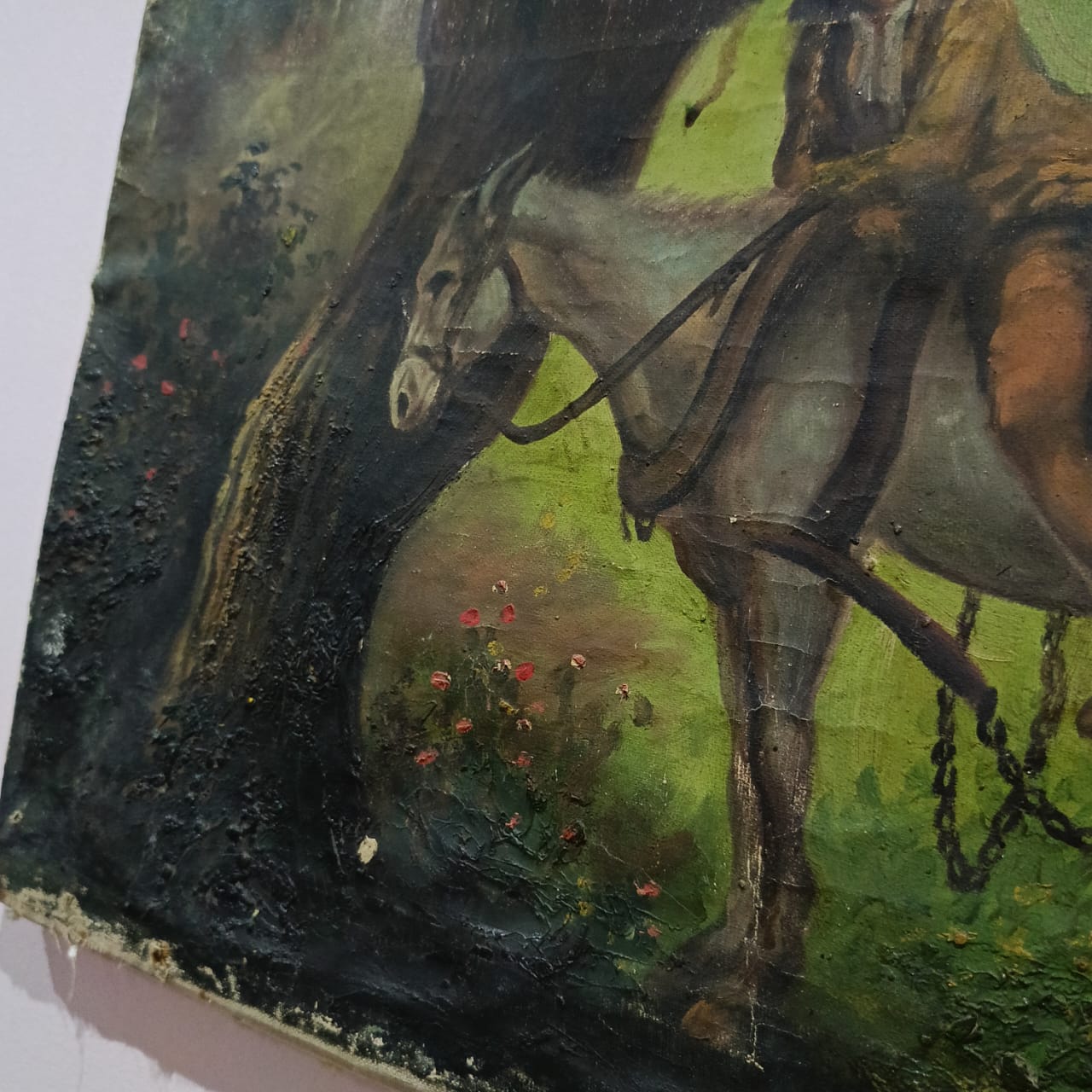 Ancien tableau vintage original huile sur toile signée par T, Rousseau