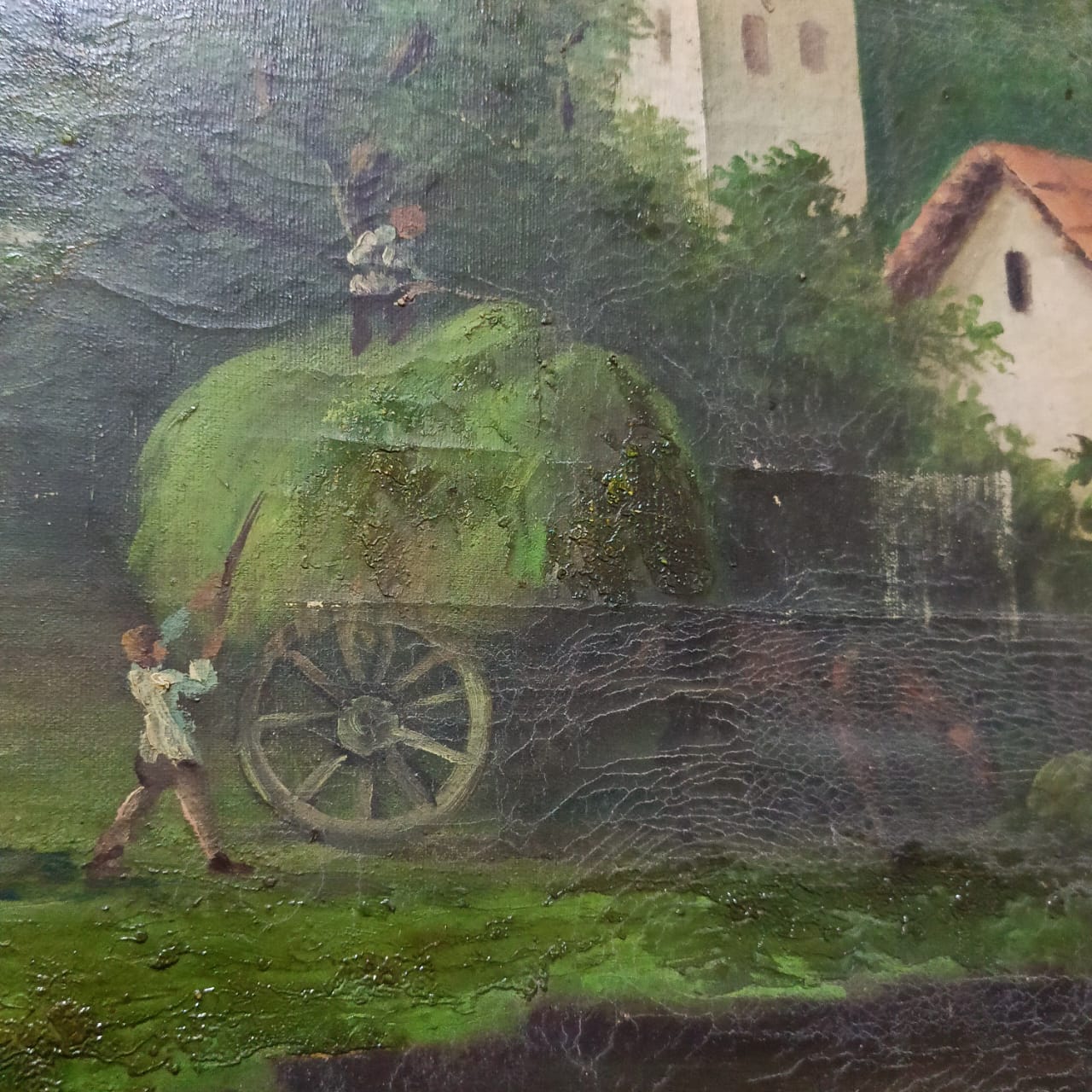 Ancien tableau vintage original huile sur toile signée par T, Rousseau