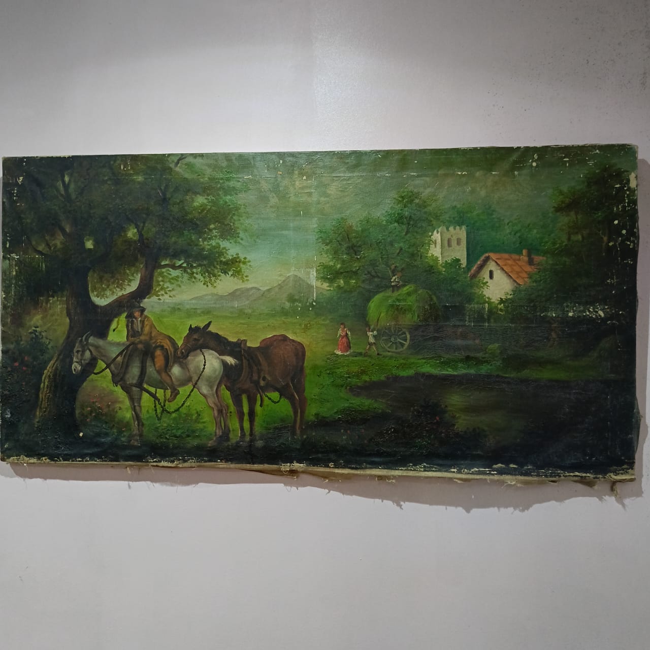 Ancien tableau vintage original huile sur toile signée par T, Rousseau