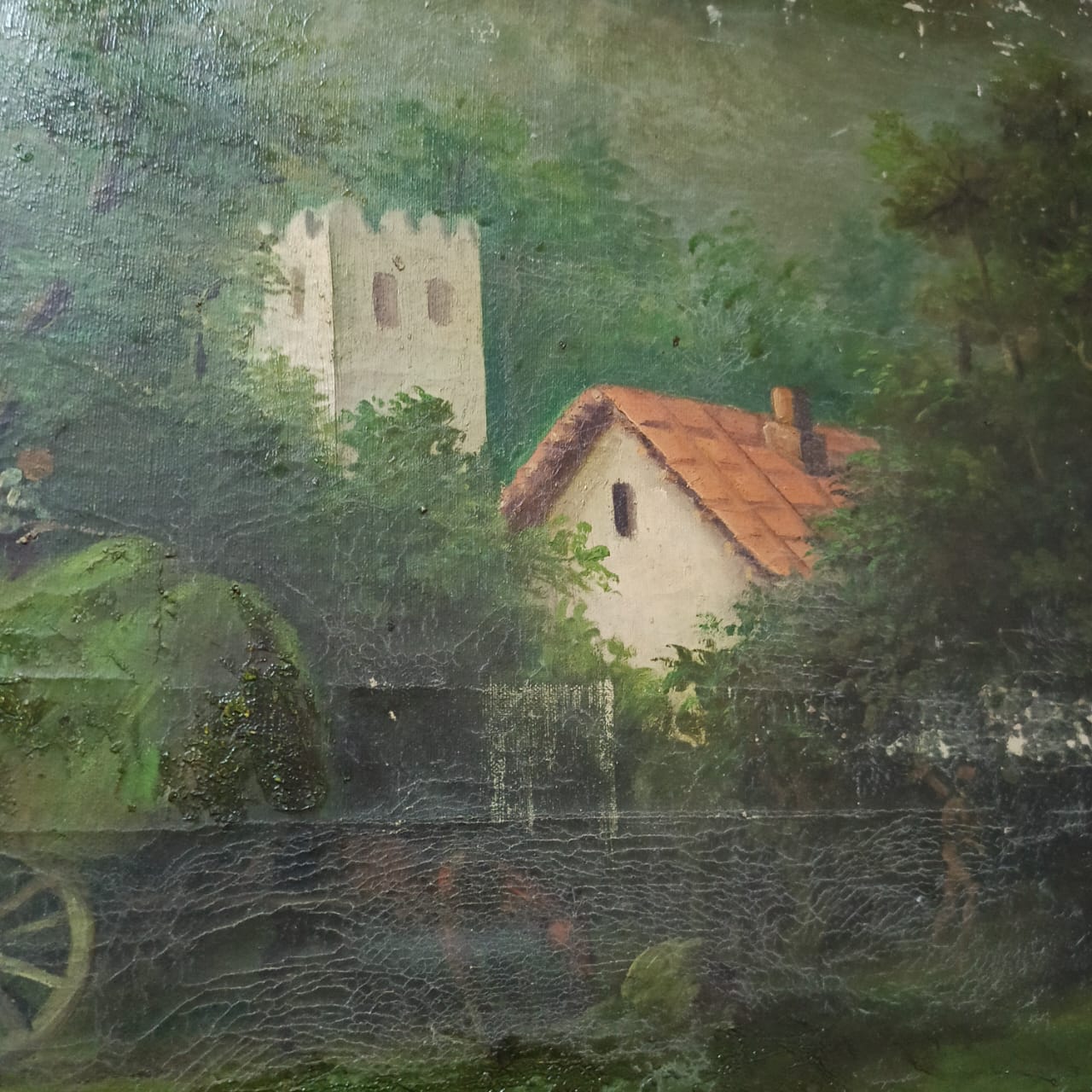 Ancien tableau vintage original huile sur toile signée par T, Rousseau